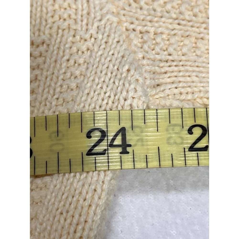 Vtg Carmel Cotton Knit Sweater Cream Yellow Blue Trim Golfer Made in USA L Golf - Picture 10 of 11